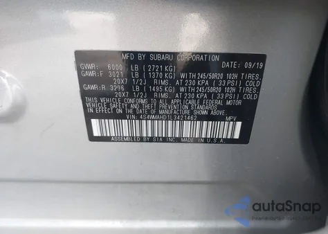 2020 Subaru Ascent Premium z USA, uszkodzony, nr VIN 4S4WMAHD1L3421462